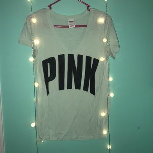 pink short sleeve v neck